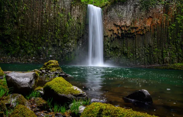 Mountain, lake, waterfall, blue water