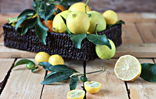 Коробка, цитрусы, wood, лимоны