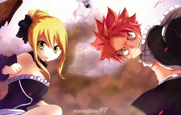 Аниме, арт, друзья, Fairy Tail, Нацу Драгнил, Люси Хартфилия, Хвост феи