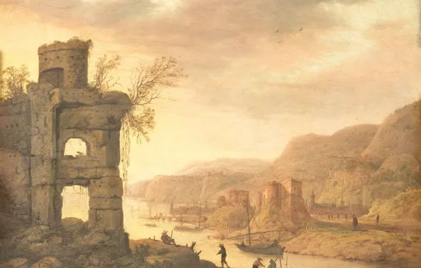 Масло, картина, Речной Пейзаж, 1675, Dirck Verhaert, Дирк Верхарт