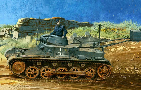 Рисунок, арт, немцы, Panzerkampfwagen I, германский лёгкий танк, Panzer I, Pz.Kpfw.I mit Abwurfvorrichtung, Т-1