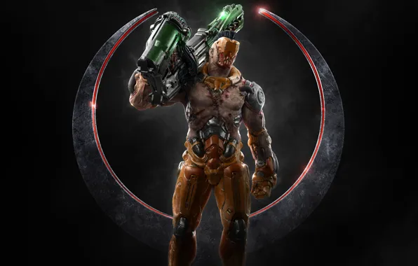 Gun, weapon, man, mask, strong, scar, bald, Quake: Champions