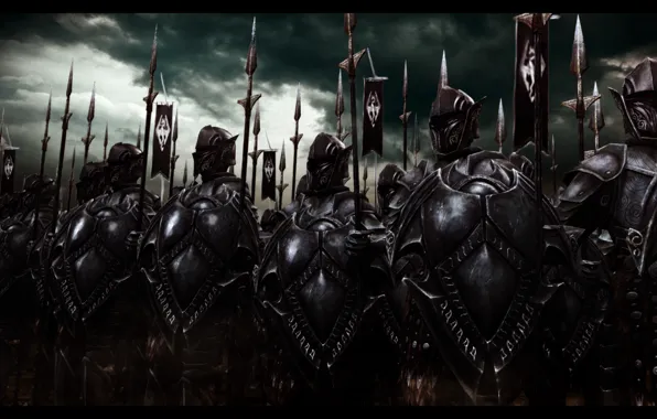 Армия, арт, воины, строй, Skyrim, The Elder Scrolls, Скайрим, Древние свитки