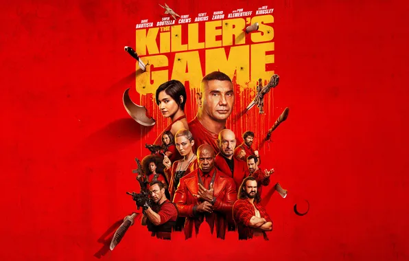 Картинка Movies, Dave Bautista, Red background, 2024 Movies, The Killer's Game