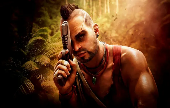 Картинка пистолет, обработка, джунгли, far cry 3, Ваас, фар край 3, vaas