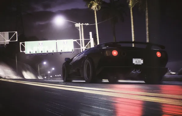 Авто, Дорога, Ночь, Lamborghini, Машина, Need for Speed, Neon, Diablo