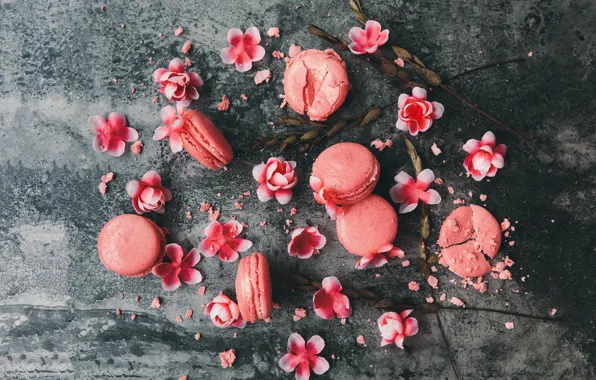 Цветы, печенье, macaron