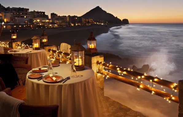 Море, закат, океан, ресторан, красивый, роман, открыть