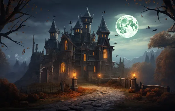 Картинка moon, night, castle