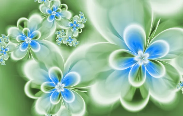 Цветы, абстракция, голубые, зелёные