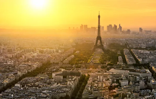 Франция, Париж, Город, Вид, Высота, Пейзаж, Небоскрёбы, Эйфелива Башня