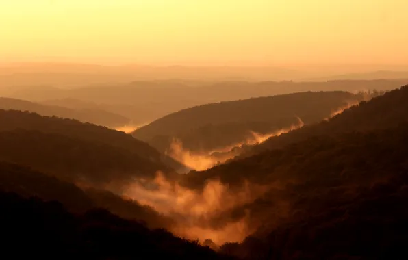 Картинка sky, landscape, nature, sunset, cloud, sun, fog, sunrise