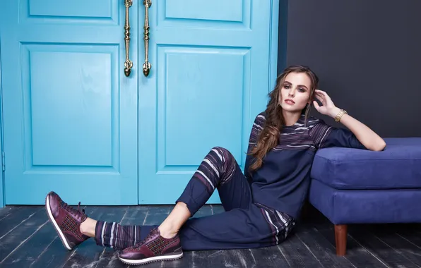 Girl, model, cute, sitting on the floor