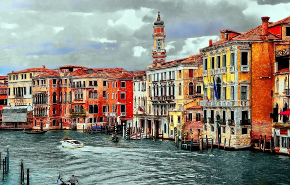 Картинка Дома, Рисунок, Италия, Венеция, Здания, Арт, Art, Italy