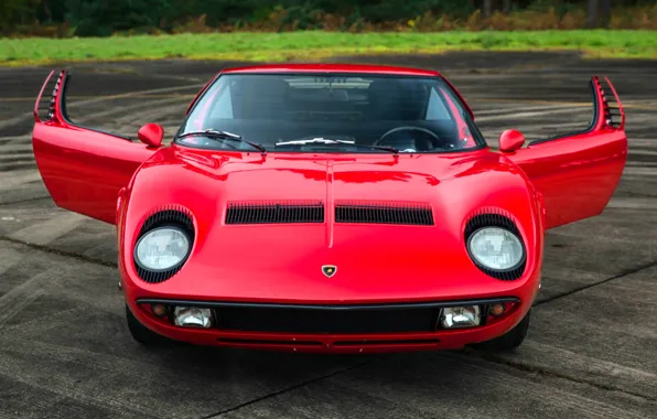 Красный, Авто, Lamborghini, Ретро, Машина, Капот, Ресницы, 1969