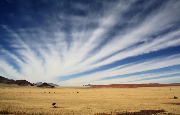 Картинка небо, облака, горы, пустыня, равнина, африка, намибия