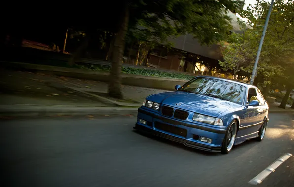 Картинка дорога, бмв, BMW, синяя, blue, tuning, E36