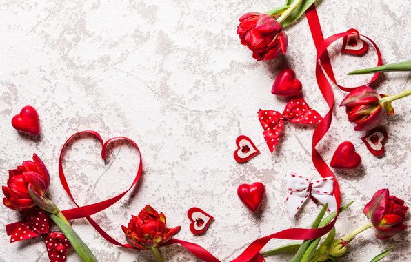 Картинка любовь, цветы, подарок, сердечки, тюльпаны, red, love, wood