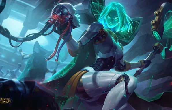 Картинка League of Legends, голова, девушка, киборг