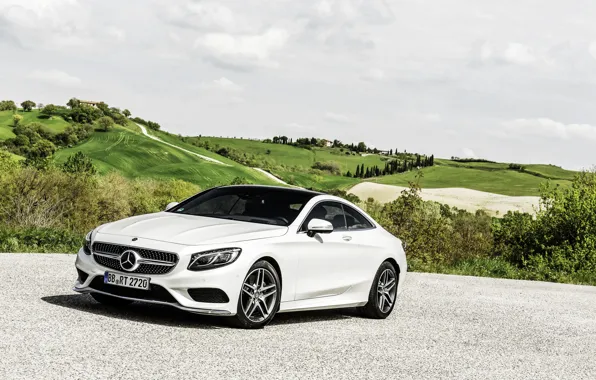Картинка Mercedes-Benz, Небо, Авто, Белый, Машина, Мерседес, День, Coupe