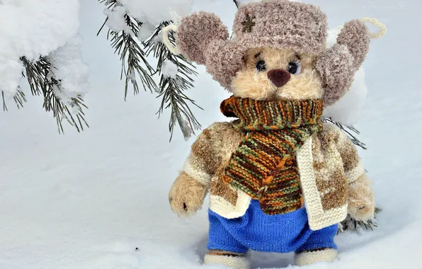 Картинка зима, снег, шапка, игрушка, шарф