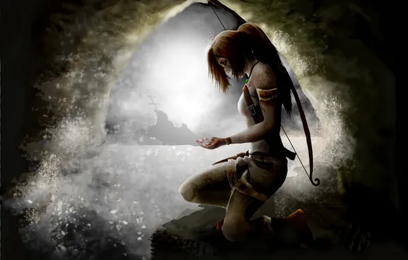 Картинка вода, девушка, брызги, арт, Tomb Raider, пещера, Lara Croft
