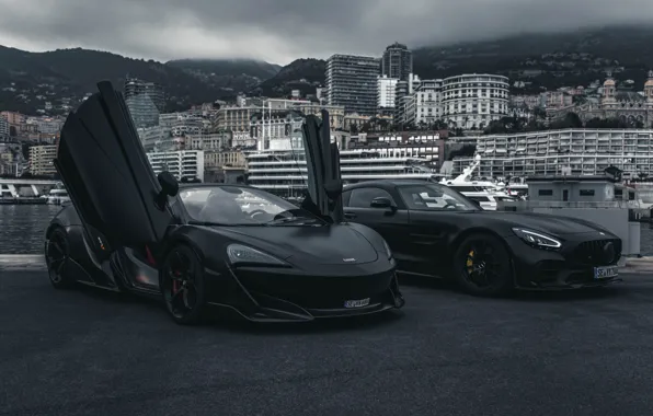McLaren, City, Car, Clouds, Mercedes Benz, AMG, Sportscar, 570S