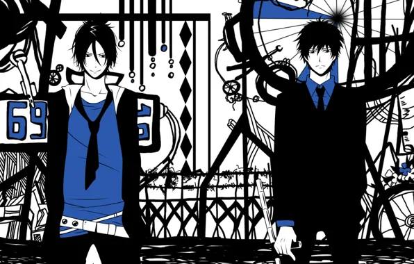 Аниме, арт, парни, Katekyo Hitman Reborn!, Рокудо Мукуро, Хибари Кёя, Учитель мафиози Реборн