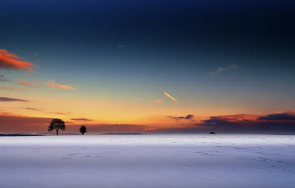 Картинка зима, поле, закат