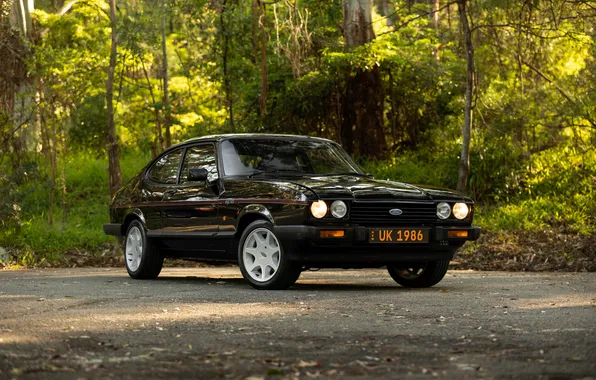 Ford, Front, Black, Road, Forest, Ford Capri, Injection