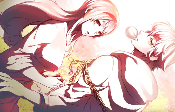Взгляд, девушка, арт, парень, touken ranbu