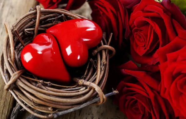Картинка розы, сердца, сердечки, красные, форма, фигурки, плетеная