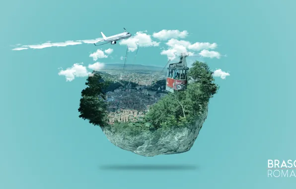 City, Clouds, Romania, Minimalism, Brasov, Miniplanet
