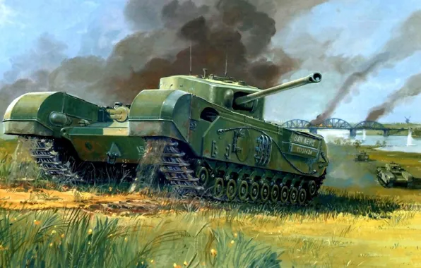 Мост, война, рисунок, танк, Черчилль, Mk IV, Пехотный танк