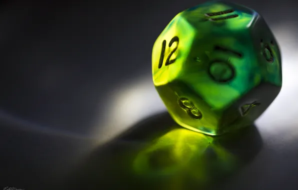 Green, dice, hard plastic