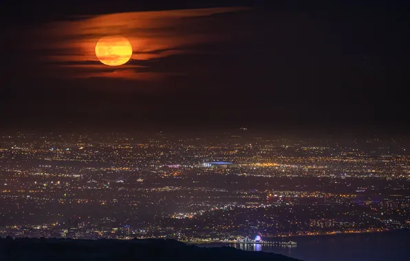 Ночь, Луна, Калифорния, USA, США, Moon, Night, Los Angeles