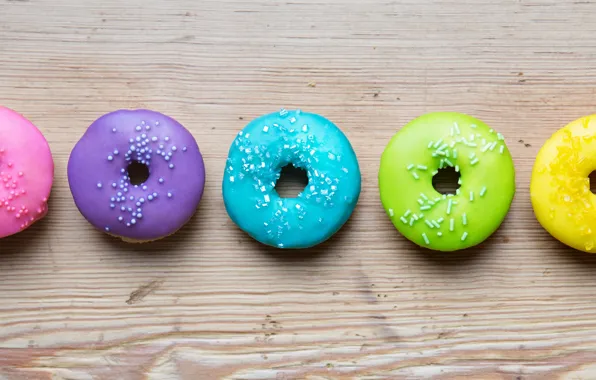 Colorful, rainbow, пончики, глазурь, donuts