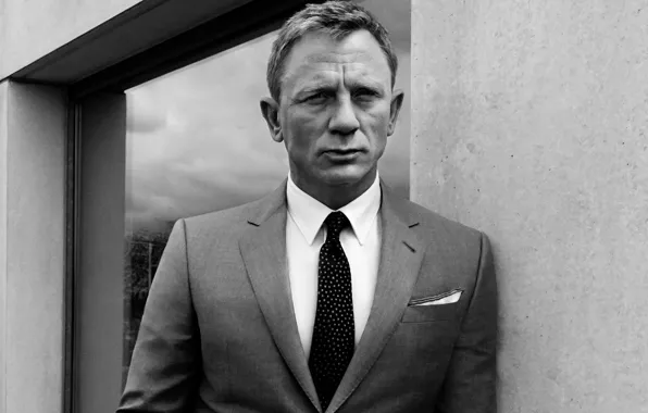 Фото, костюм, галстук, актер, черно-белое, пиджак, Daniel Craig, Дэниэл Крэйг