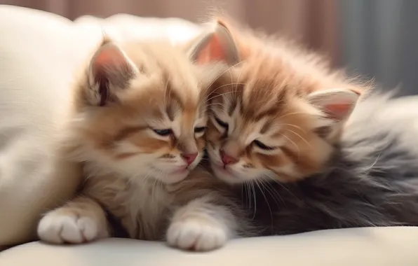Кошки, котята, малыши, компания, милота, мордашки, ИИ-арт, нейросеть