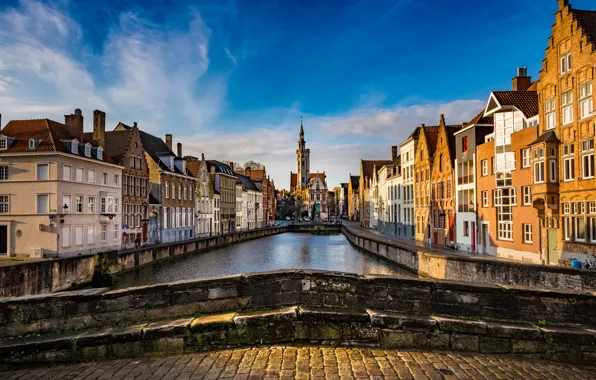 Картинка мост, здания, канал, Бельгия, Belgium, Брюгге, Bruges, набережные