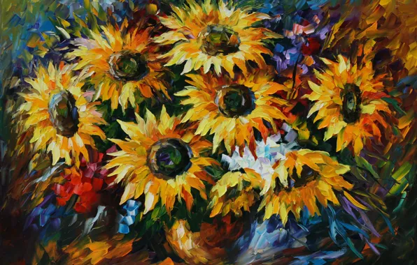 Подсолнухи, цветы, живопись, Leonid Afremov