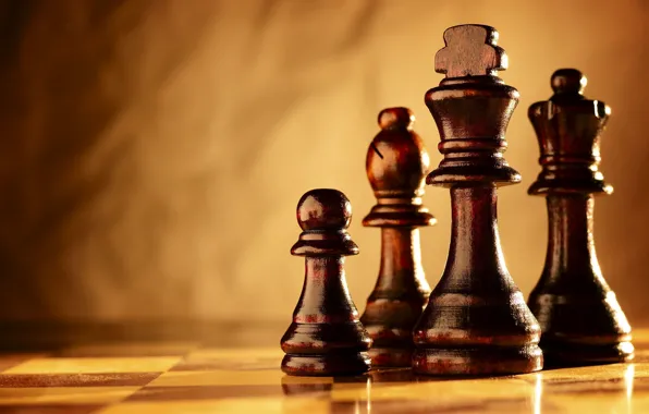 Доска, размытый фон, шахматные фигуры, pieces on a chessboard