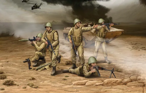 АКМ, Artwork, РПК, БМП-1, AK-74, РПГ-7, советские мотострелки, Soviet motorized infantry