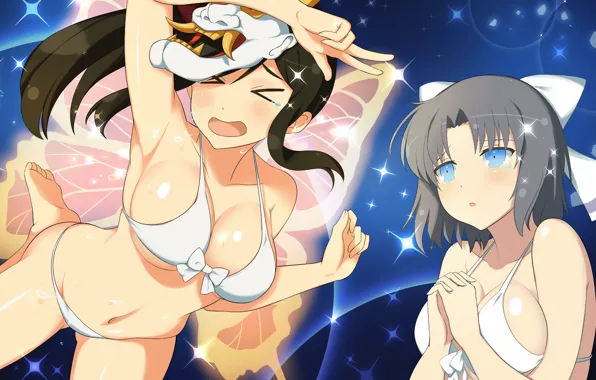 Sexy, cleavage, long hair, girls, boobs, anime, blue eyes, beautiful
