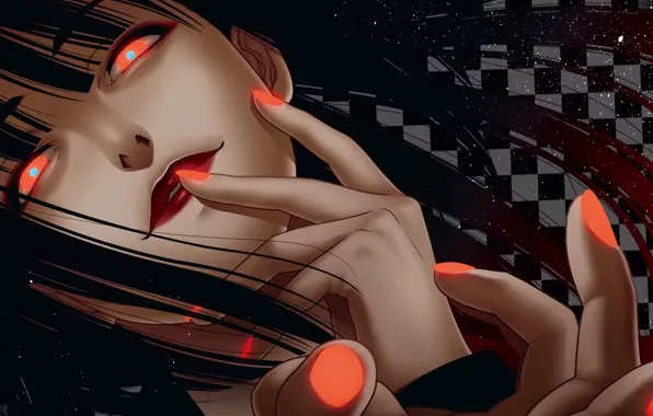 Красные глаза, безумие, адская ухмылка, физиономия, Kakegurui, Yumeko Jabami, Безумный азарт