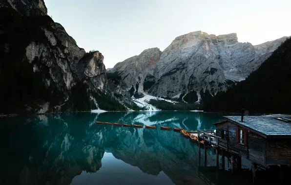 Картинка Италия, Italy, Южный Тироль, Lake Braies, озеро Брайес, Рассветное утро, Dawn Morning, Braies South Tyrol
