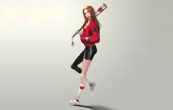Girl, Art, Style, Background, Illustration, Minimalism, Baseball, Character