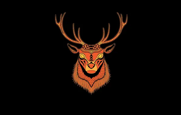 Минимализм, голова, олень, рога, черный фон, deer