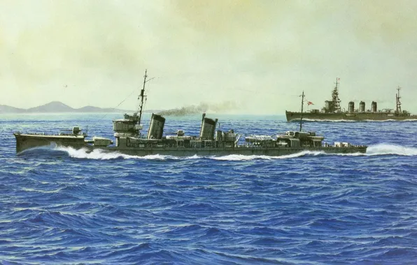 Корабль, арт, флот, военный, японский, эсминец, WW2, IJN