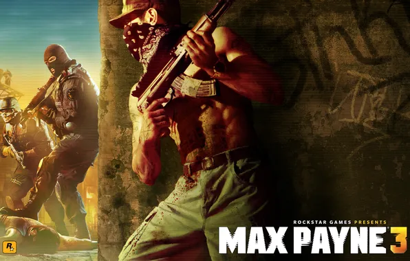 Картинка полиция, бандит, калаш, Max Payne 3, rocstar